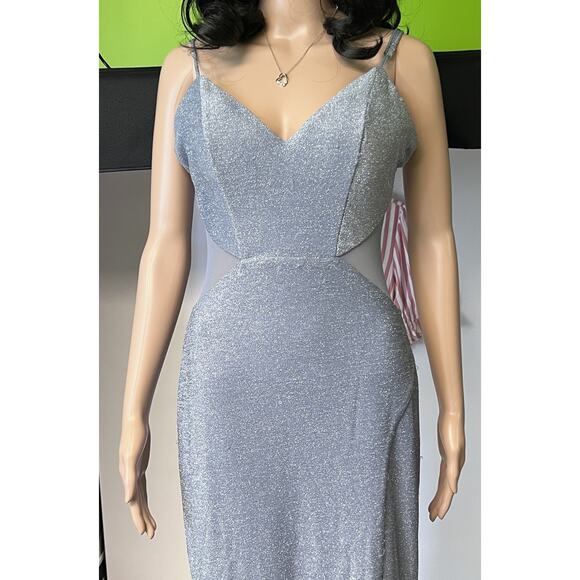 Light Blue Sparkle Prom Dress Formal Sz 10 V-neck Side Slit Maxi 90s Y2K Style - Picture 12 of 14